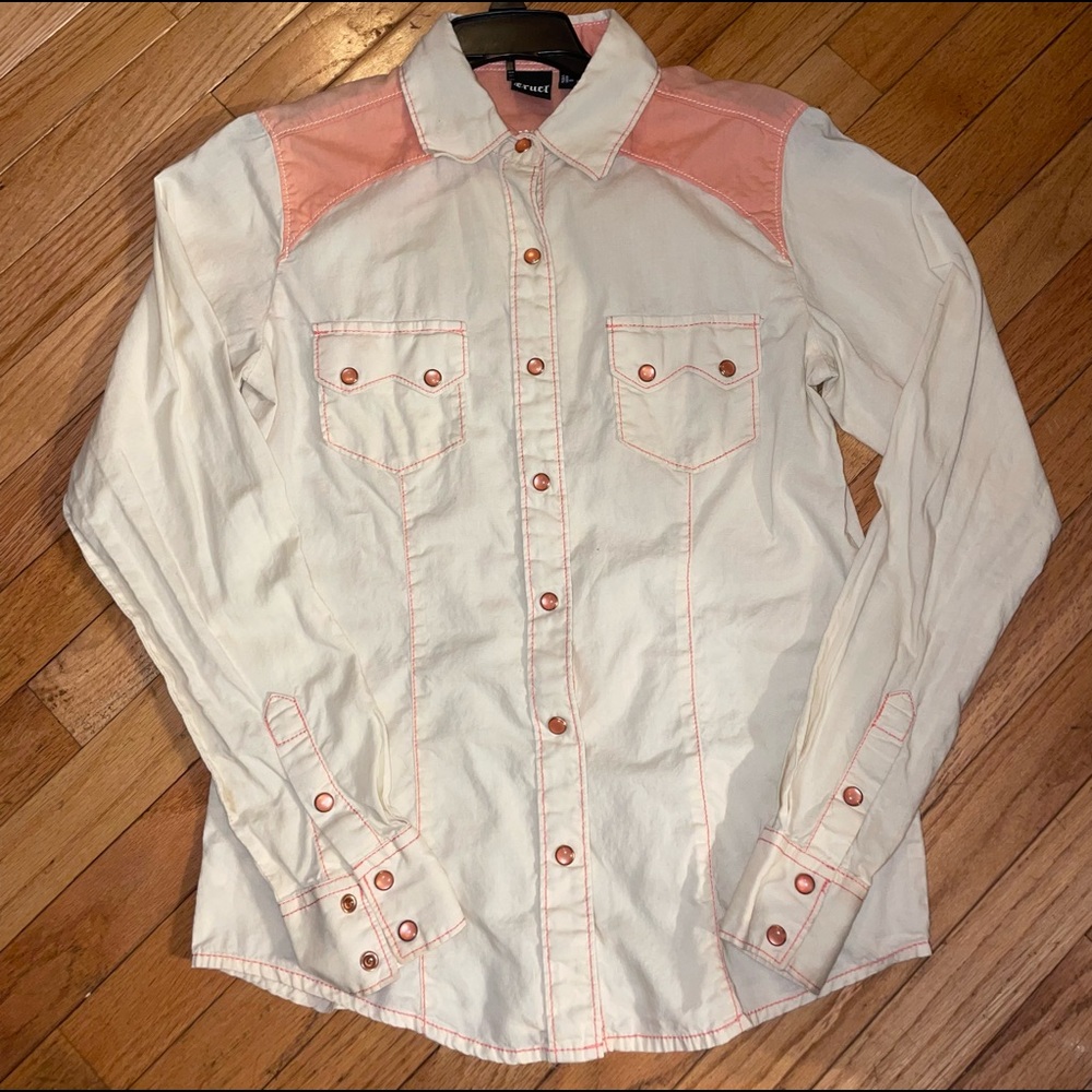 CRUEL GIRL rodeo shirt size Small 🌹WHITE AND CORAL 🤍